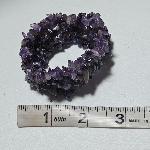 Amethyst Chip Stone Chunky Nugget Gemstone Cluster Stretch Bracelet Jewelry - Picture 4 of 4